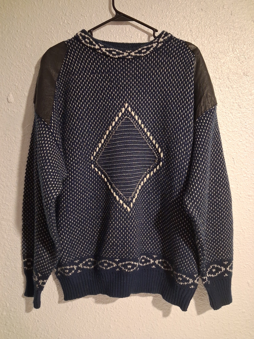 Vtg Grandpacore 80s 90s Crewneck Diamond Pattern Knit Sweater XL Big Chunky